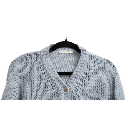 Merge Blue Ribbed Knit Button Front Cardigan Women’s V-Neck Long Sleeve Sweater - Picture 3 of 10